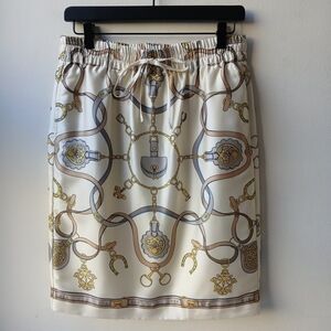 J McLaughlin Malia Skirt Cream Fairfax Crest Equestrian Print Women's Small